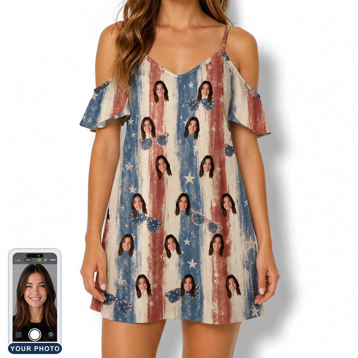 Women's Glam Goggles Custom Face Off-Shoulder Dress