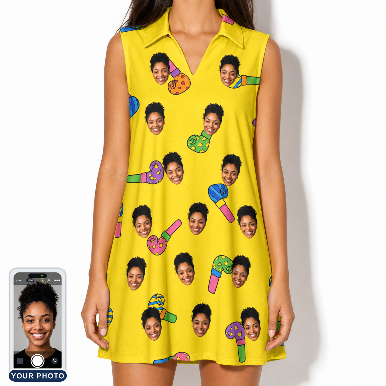 Women's Blowout Bonanza Custom Face V-Neck Dress