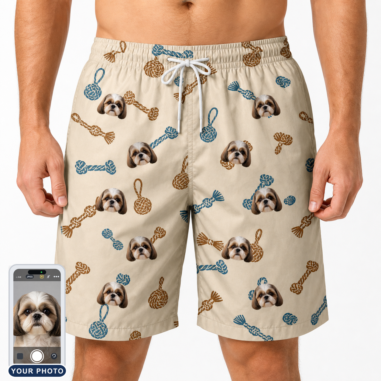 Men's Knotty Companions Custom Dog Face Beach Shorts