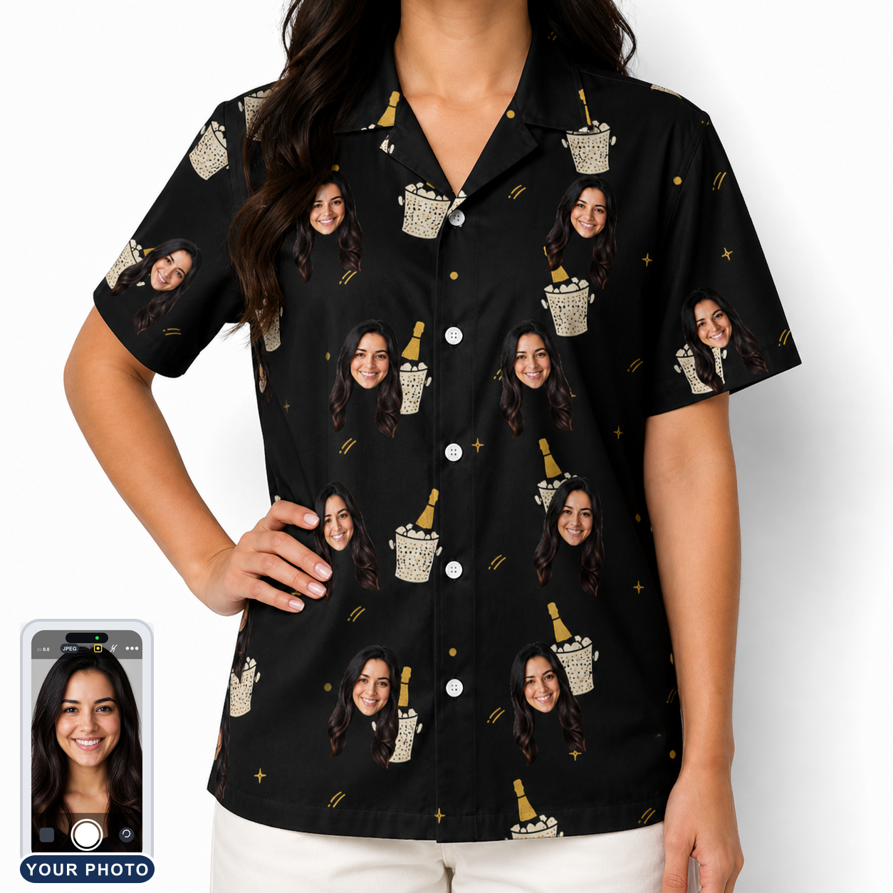 Women's Frosted Flutes Custom Face Hawaiian Shirt