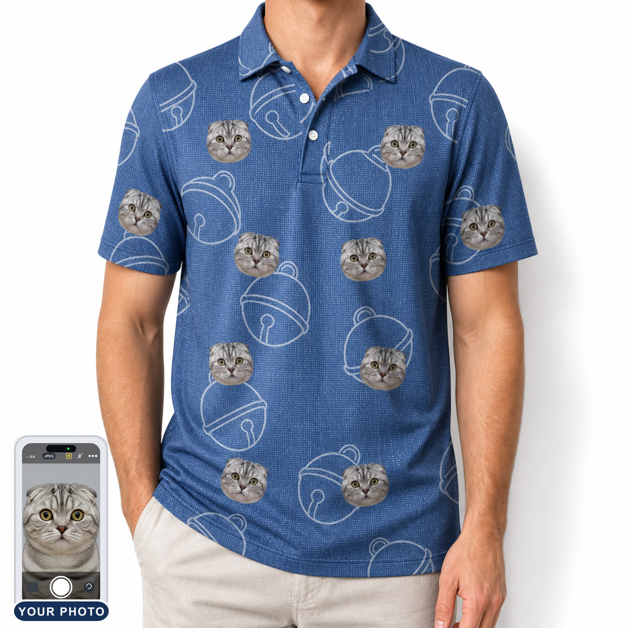Men's Tabby Tinkles Custom Cat Face Polo Shirt