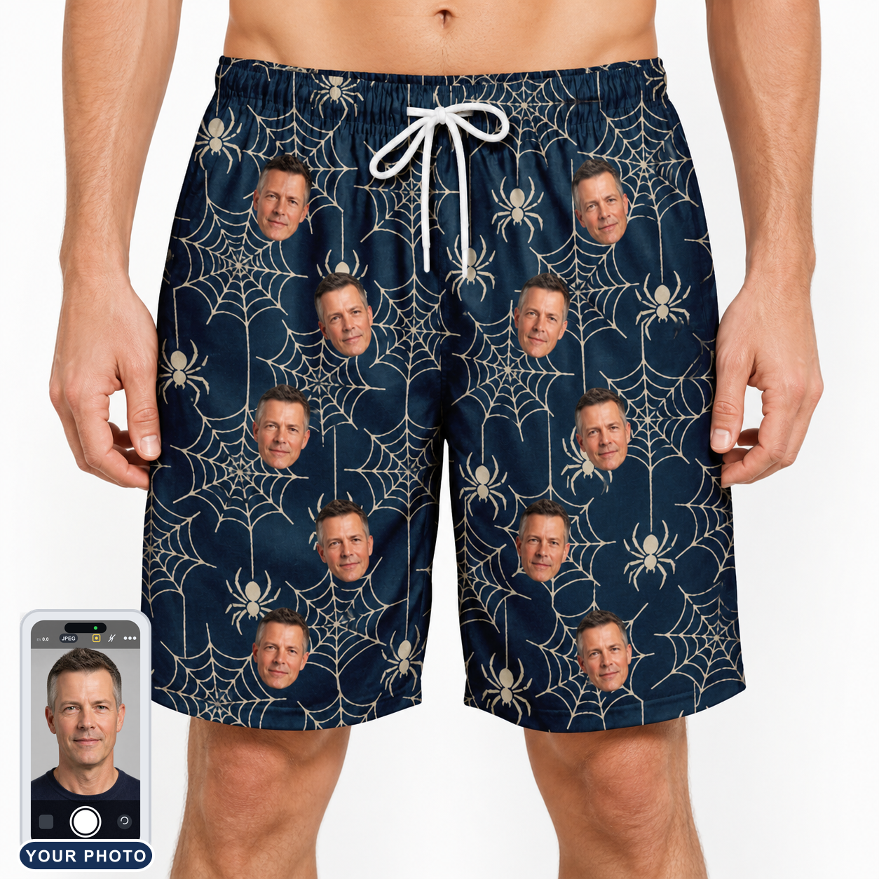 Men's Grim Gridwork Custom Face Beach Shorts