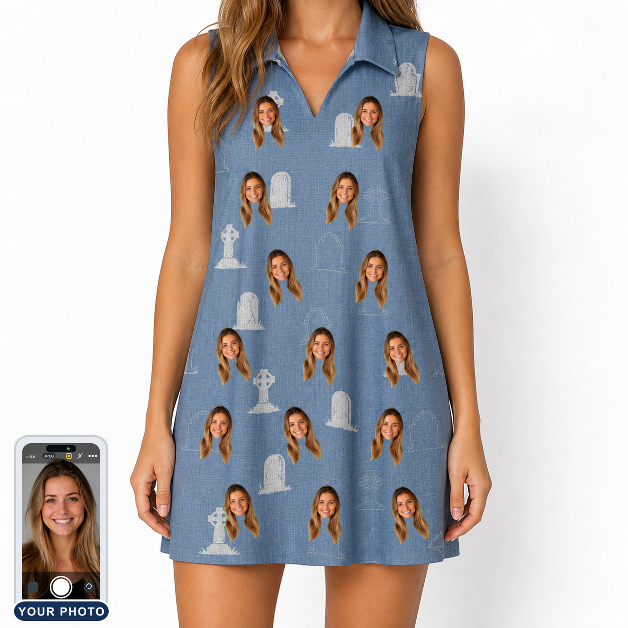 Women's Epitaph Escapades Custom Face V-Neck Dress