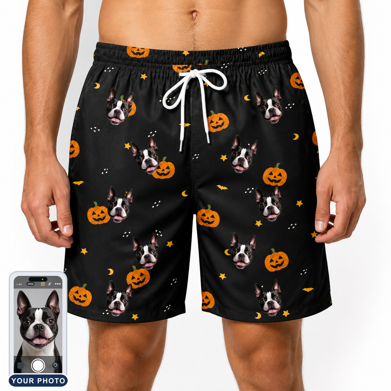 Men's Cackle Carvings Custom Dog Face Beach Shorts