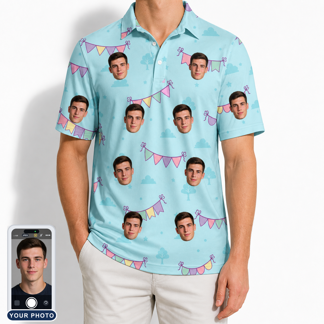 Men's Festoon Fling Custom Face Polo Shirt