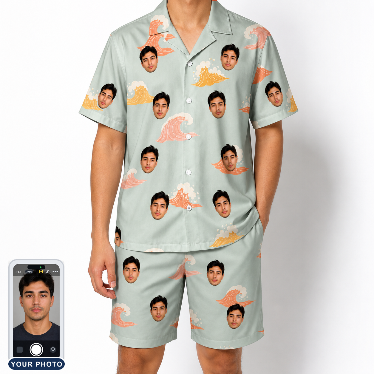 Men's Surf Symphony Custom Face Shirt & Shorts Set