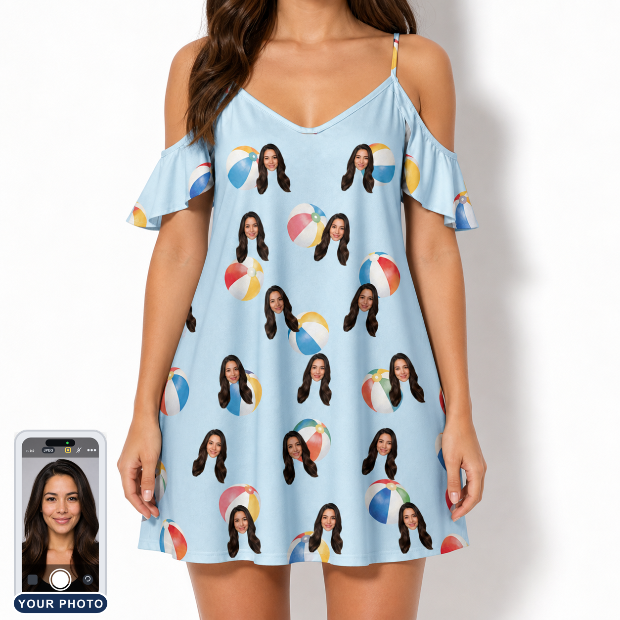 Women's Family Floaties Custom Face Off-Shoulder Dress