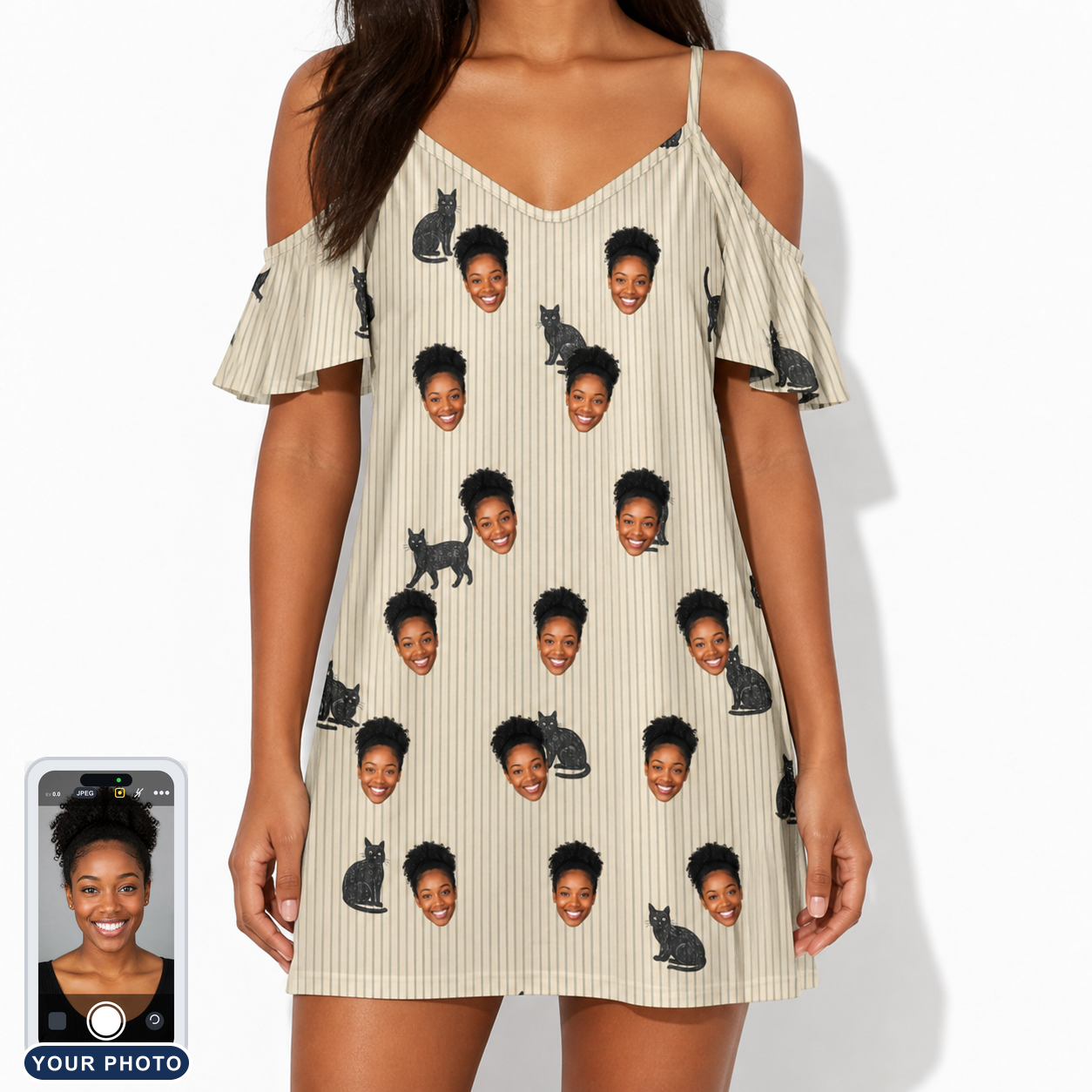 Women's Feline Frights Custom Face Off-Shoulder Dress