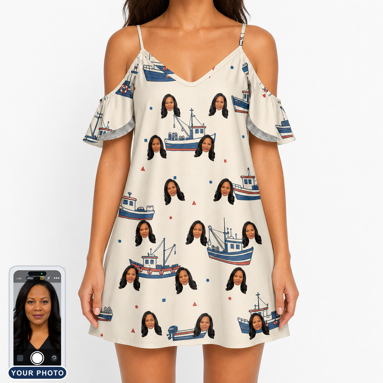 Women's Mini Mariners Custom Face Off-Shoulder Dress