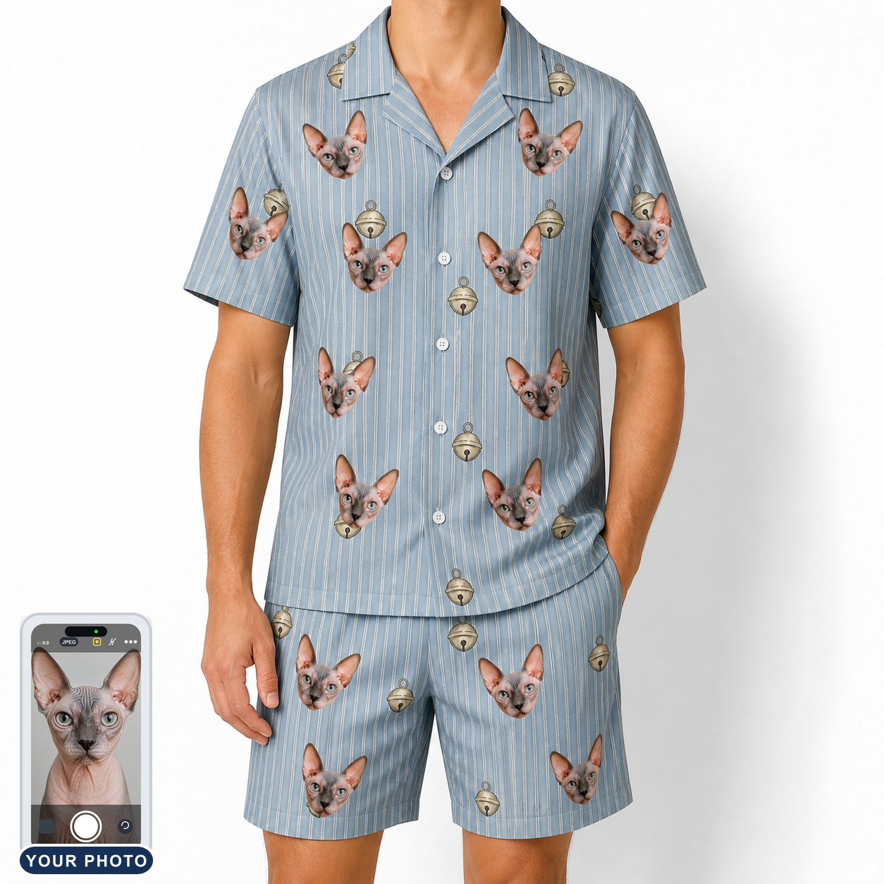 Men's Purrcussion Pings Custom Cat Face Shirt & Shorts Set