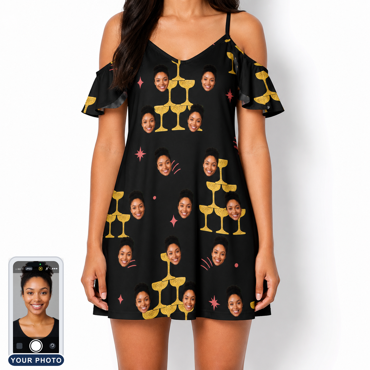 Women's Shoreline Cheers Custom Face Off-Shoulder Dress
