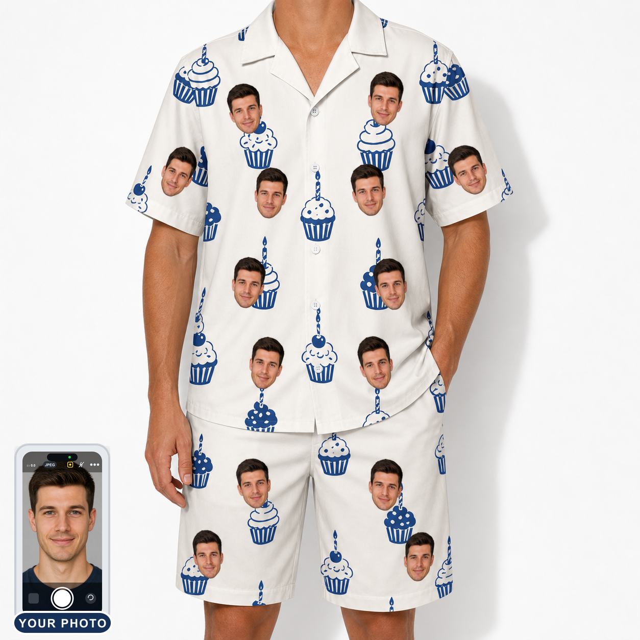 Men's Cupcake Countdown Custom Face Shirt & Shorts Set