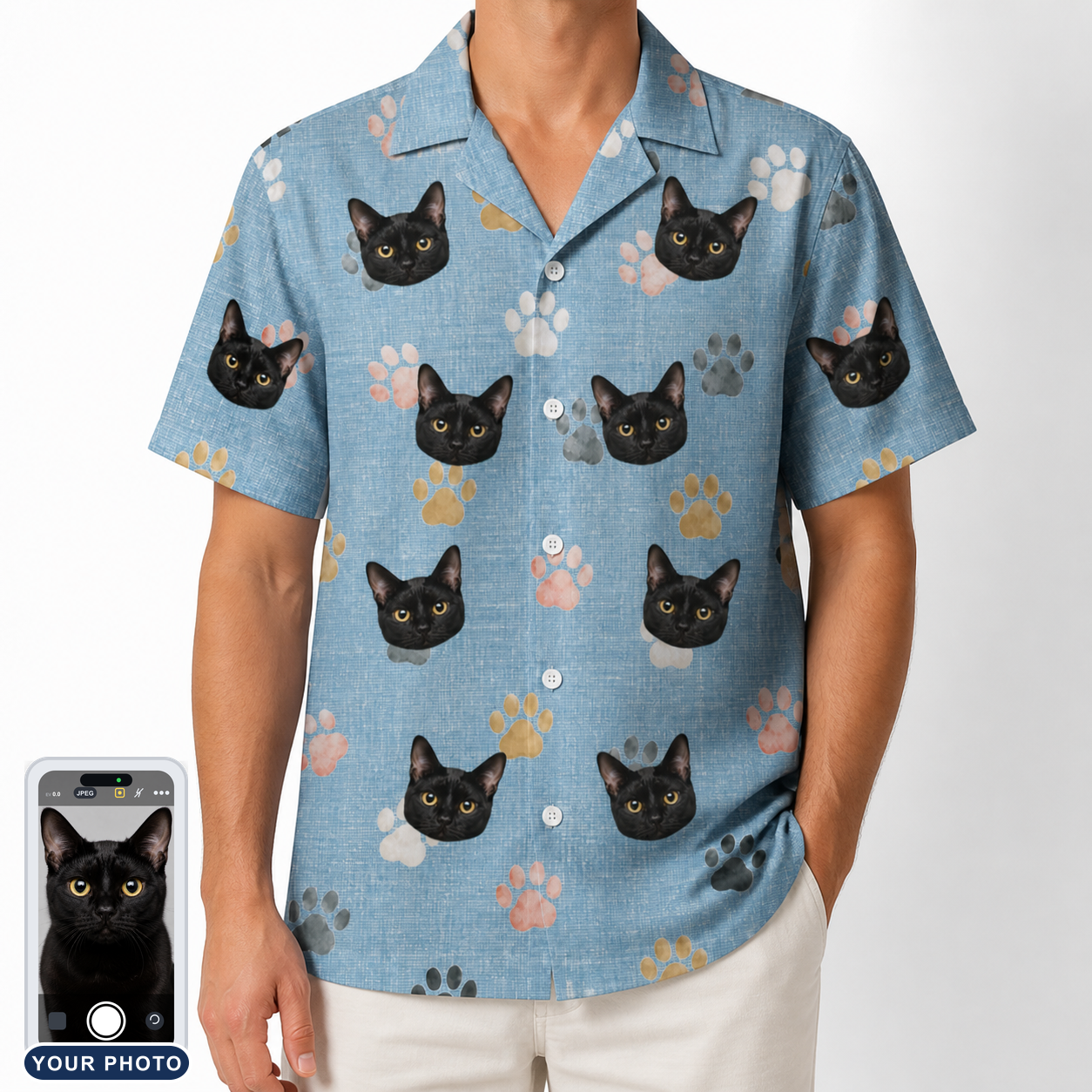 Men's Toe Bean Trail Custom Cat Face Hawaiian Shirt