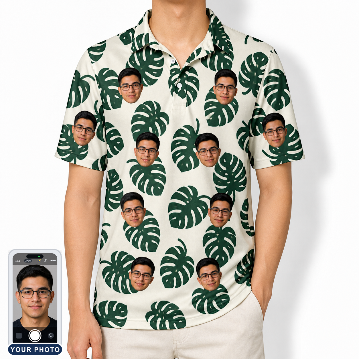 Men's Verdant Vacation Custom Face Polo Shirt