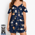 Women's Mewsed Charm Custom Cat Face Off-Shoulder Dress