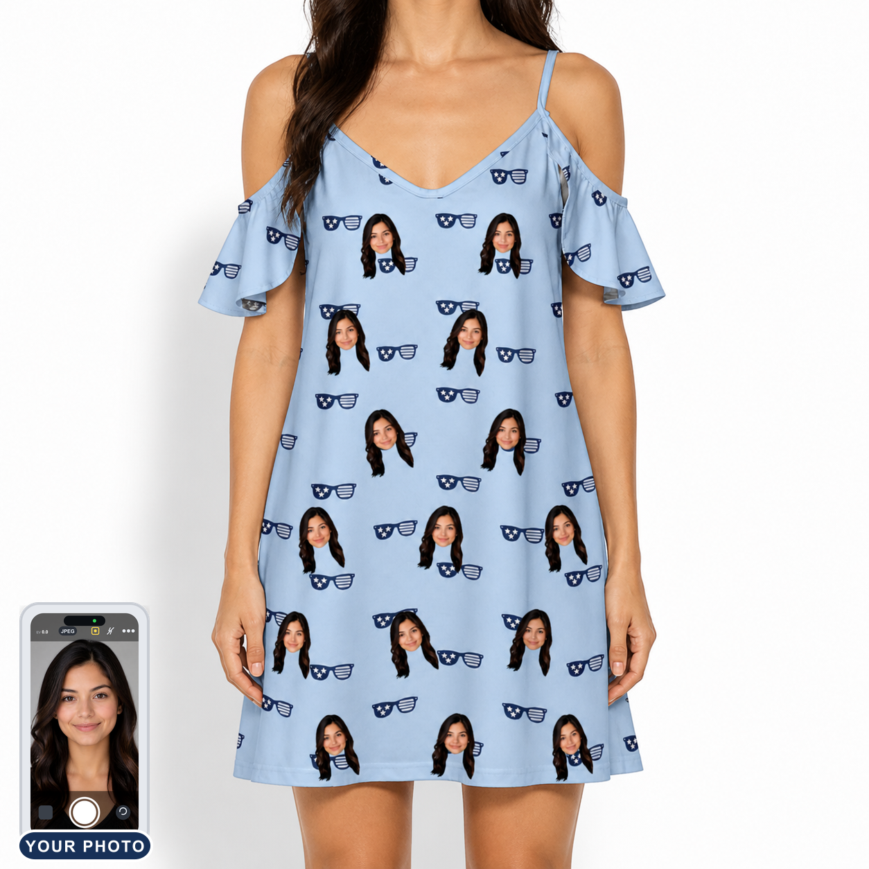 Women's Tri-Tone Tints Custom Face Off-Shoulder Dress