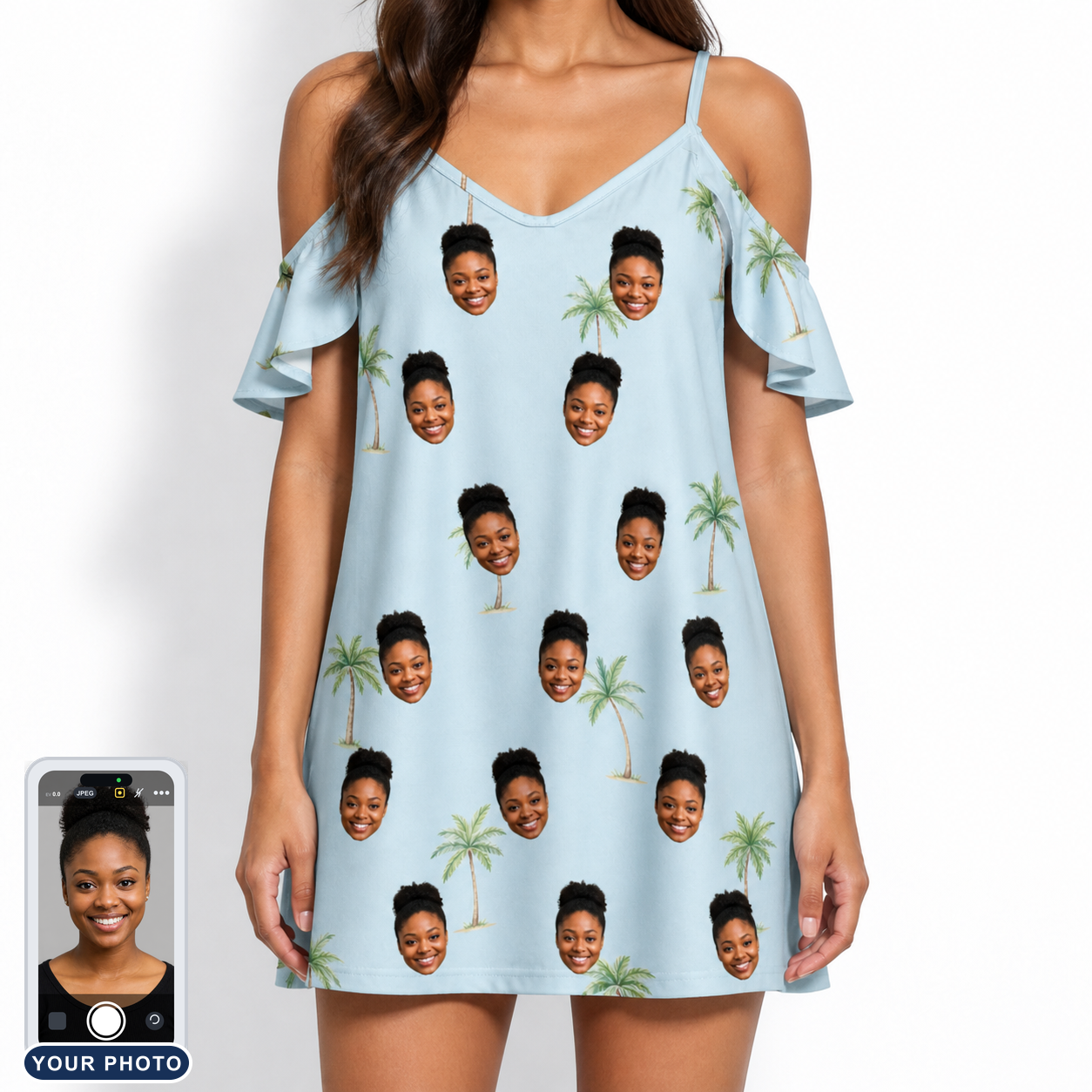 Women's Chrome Fronds Custom Face Off-Shoulder Dress