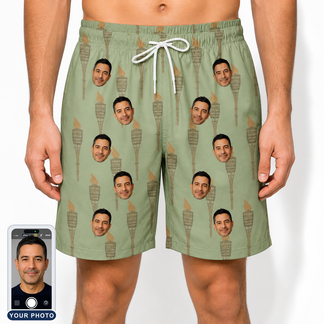 Men's Flame Fête Custom Face Beach Shorts