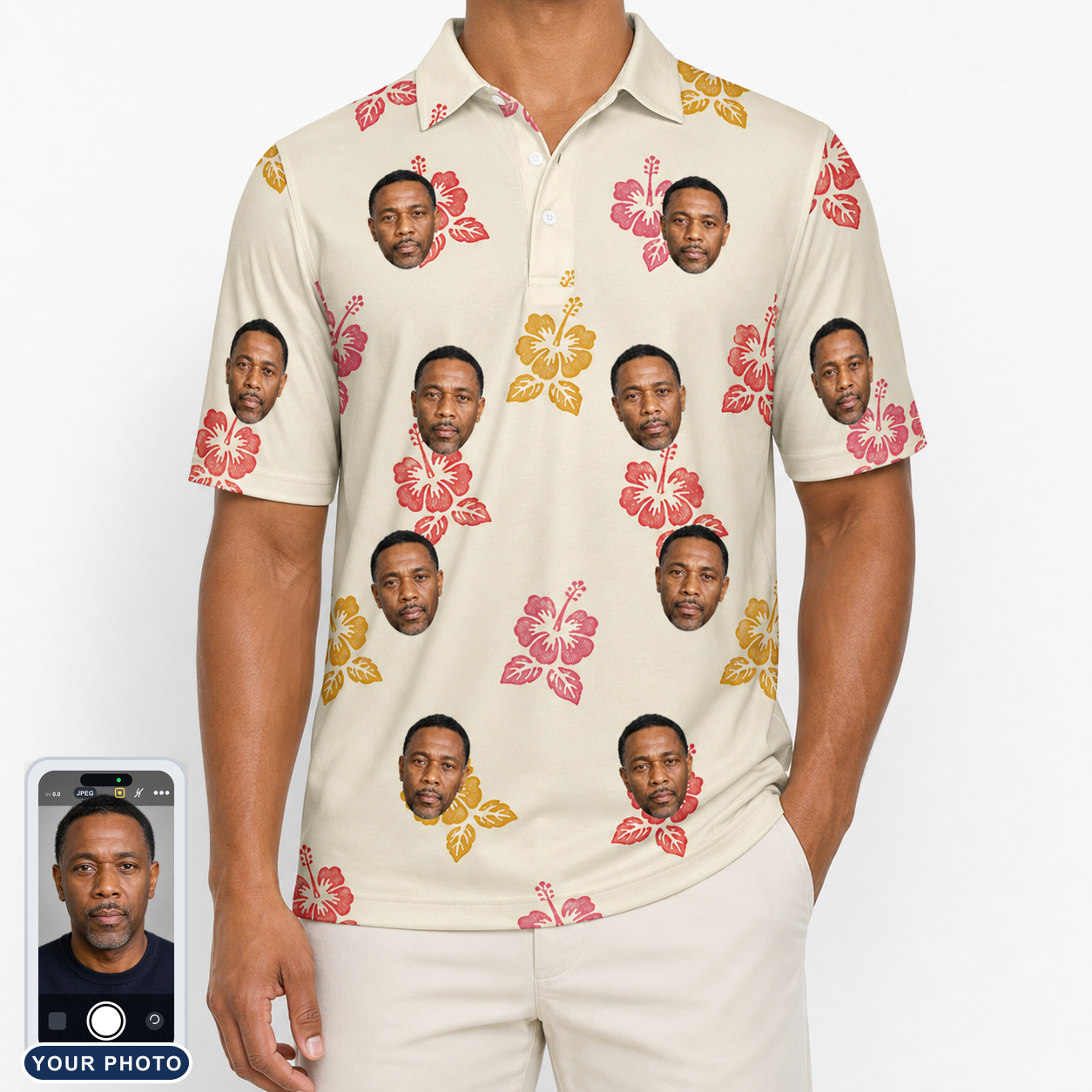 Men's Hibiscus Hustle Custom Face Polo Shirt