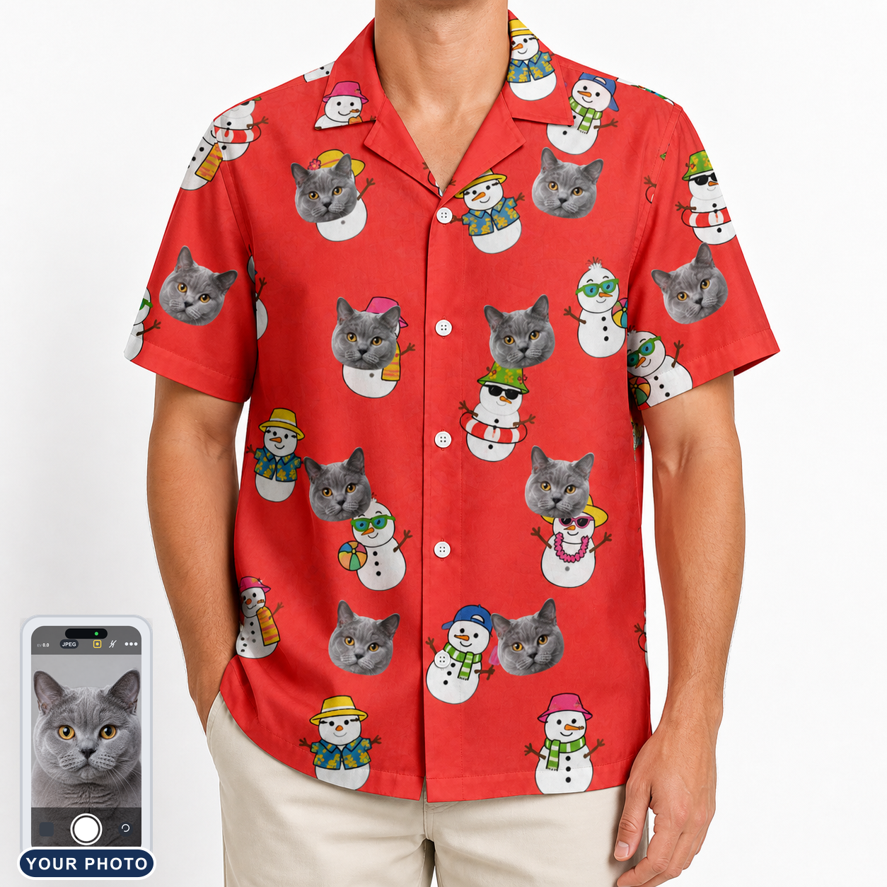 Men's Polar Pantomime Custom Cat Face Hawaiian Shirt