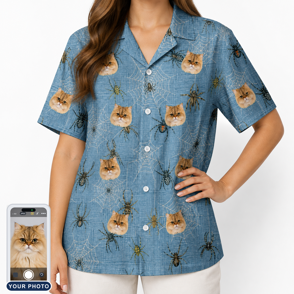 Women's Scuttle Sideshow Custom Cat Face Hawaiian Shirt