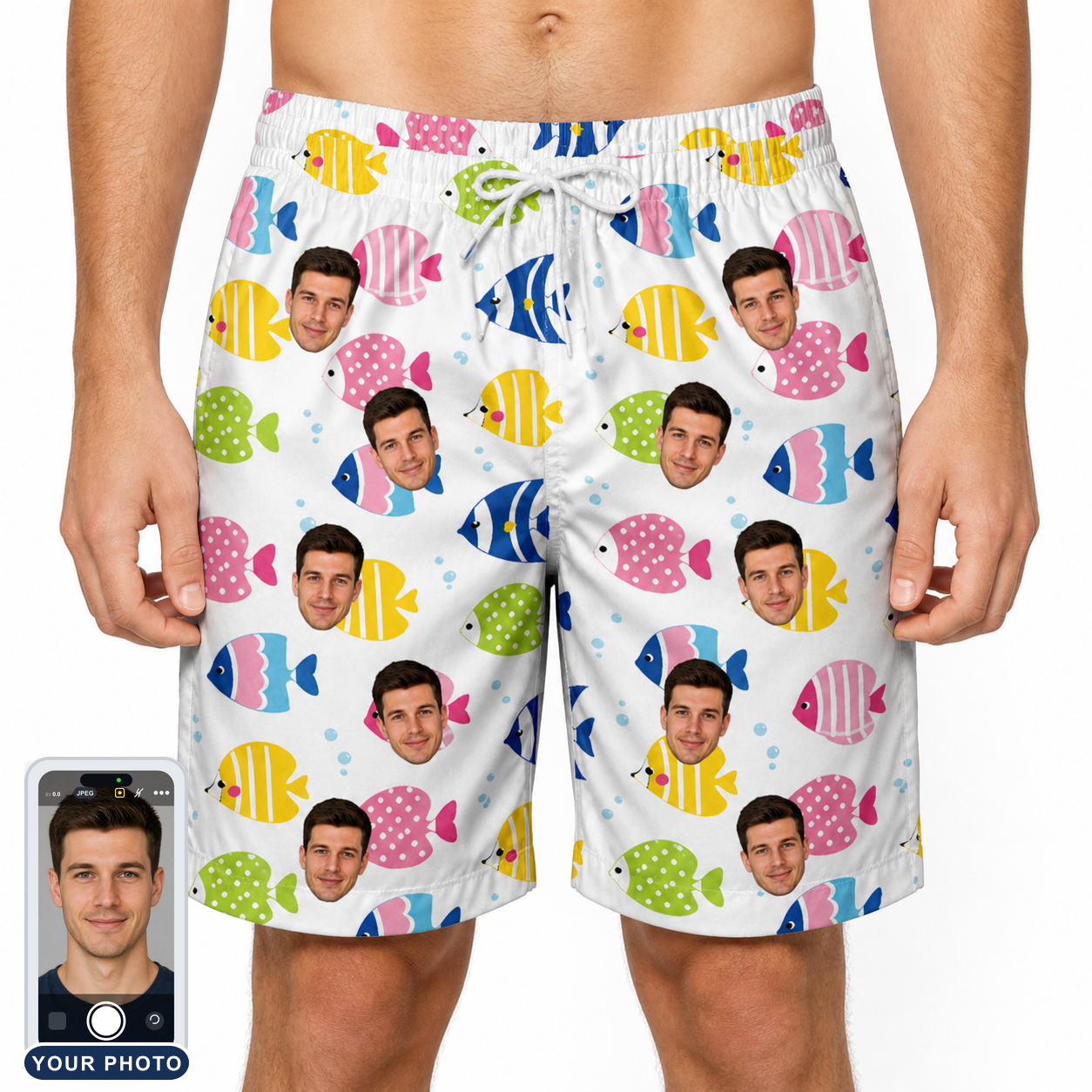 Men's Guppy Gyrations Custom Face Beach Shorts