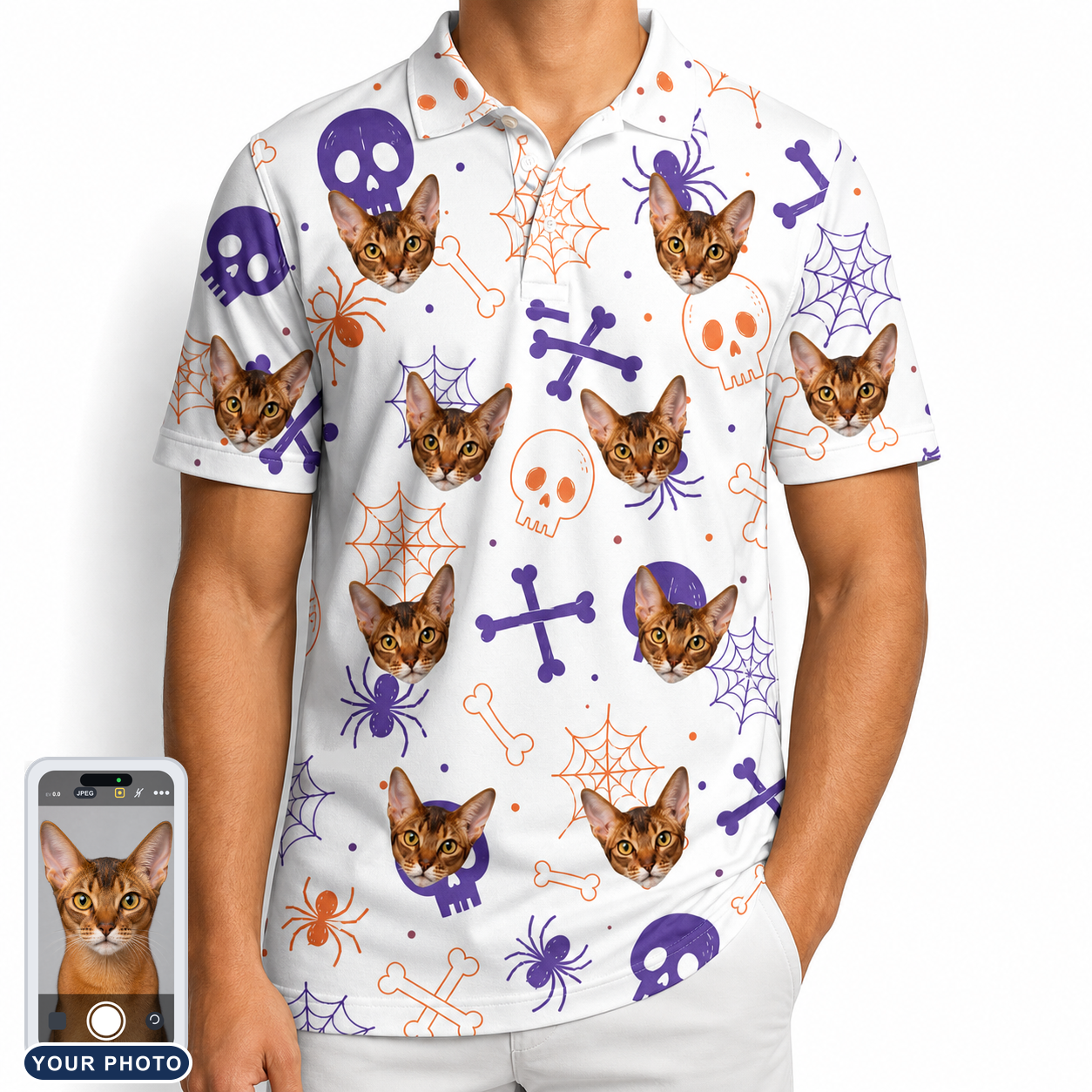 Men's Skull Shuffle Custom Cat Face Polo Shirt