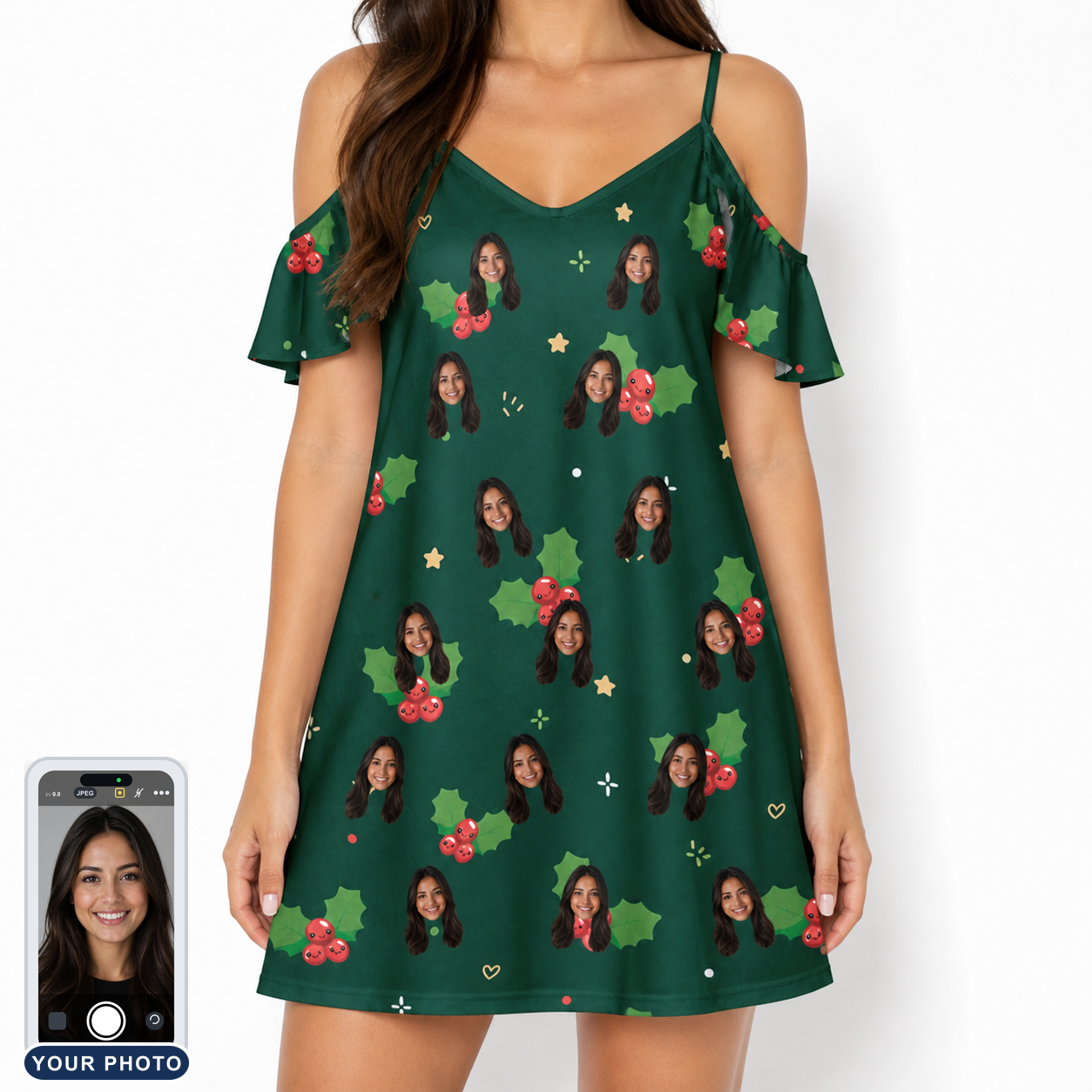 Women's Festive Foliage Custom Face Off-Shoulder Dress