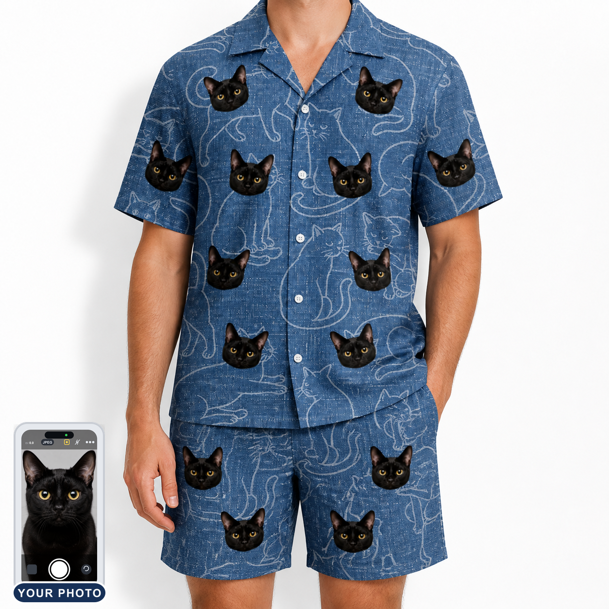 Men's Mittens Mingle Custom Cat Face Shirt & Shorts Set