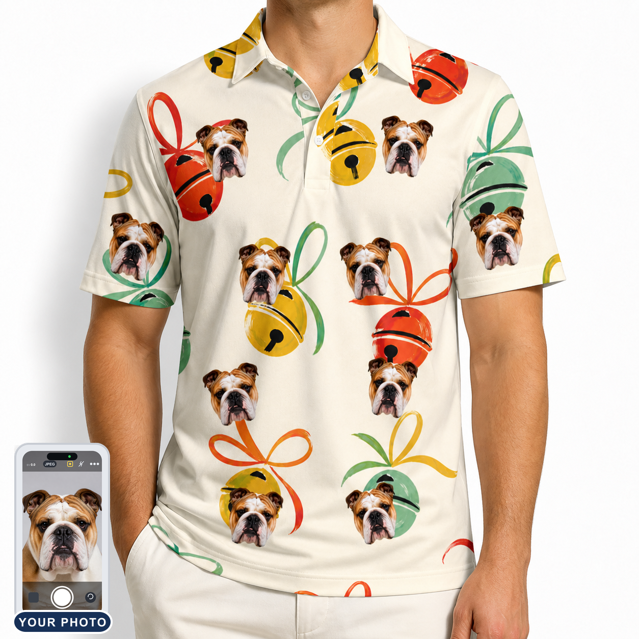 Men's Sleigh Bells Custom Dog Face Polo Shirt