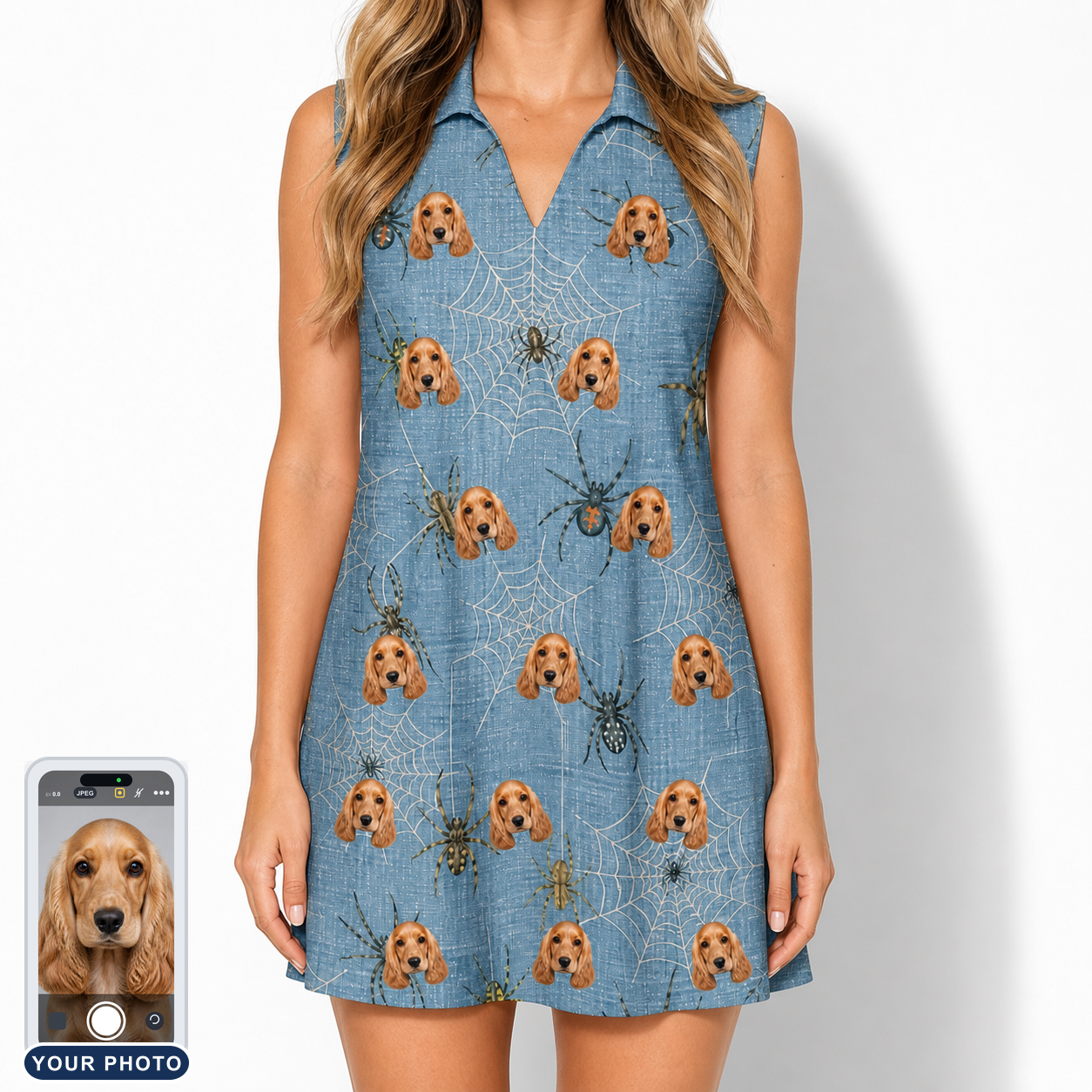 Women's Scuttle Sideshow Custom Dog Face V-Neck Dress