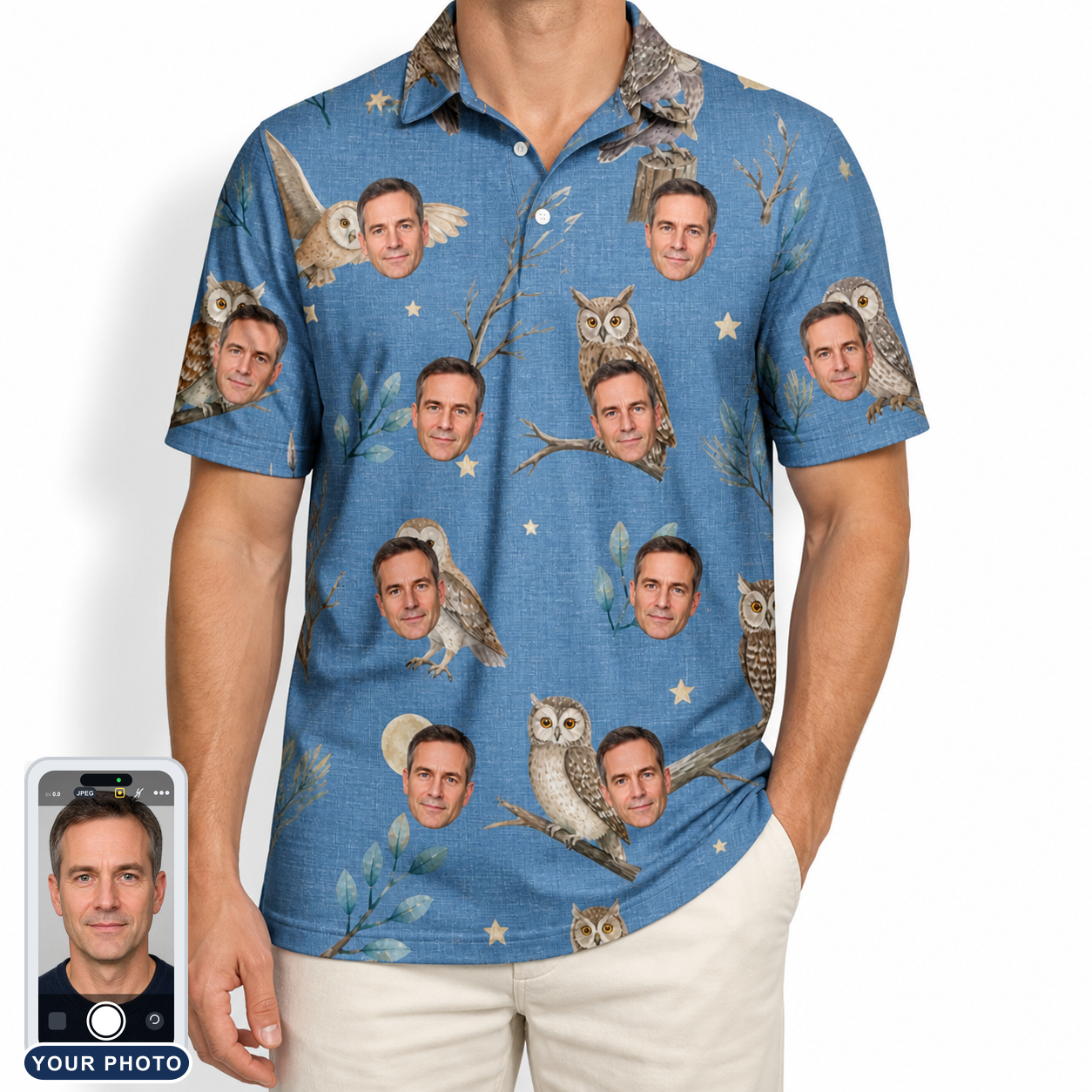 Men's Hoot Hollow Custom Face Polo Shirt