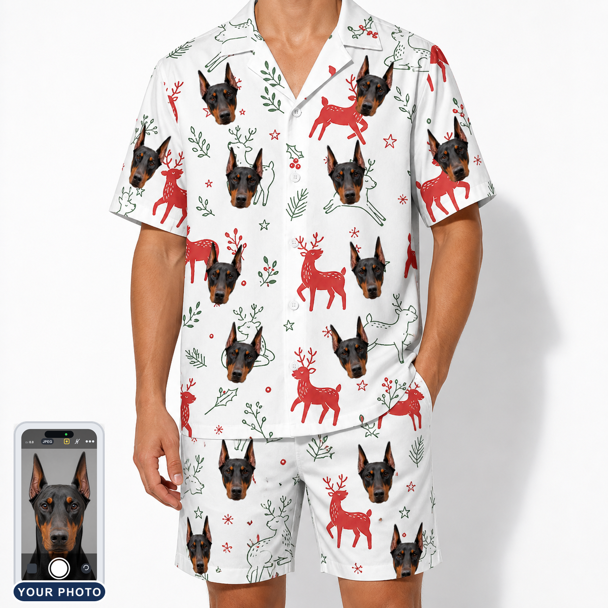 Men's Rudolph Ruckus Custom Dog Face Shirt & Shorts Set