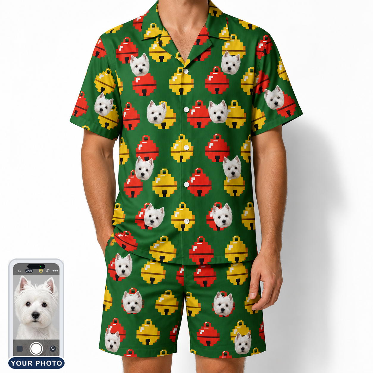 Men's Ringing Revelry Custom Dog Face Shirt & Shorts Set