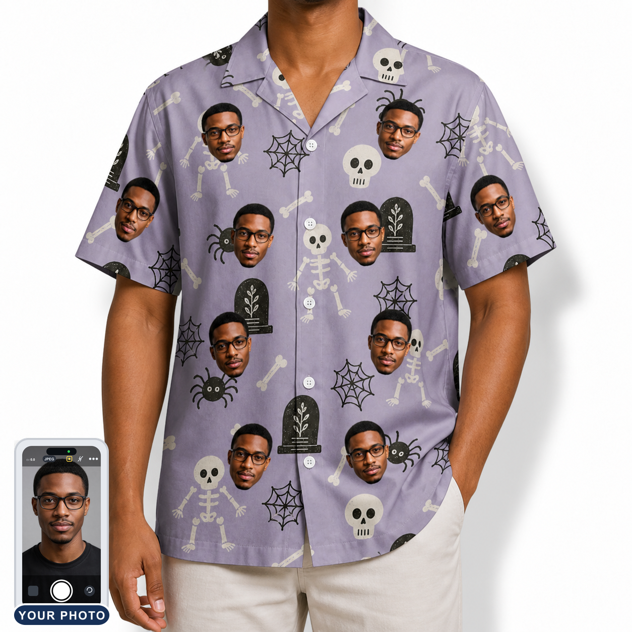 Men's Grinning Gravestones Custom Face Hawaiian Shirt