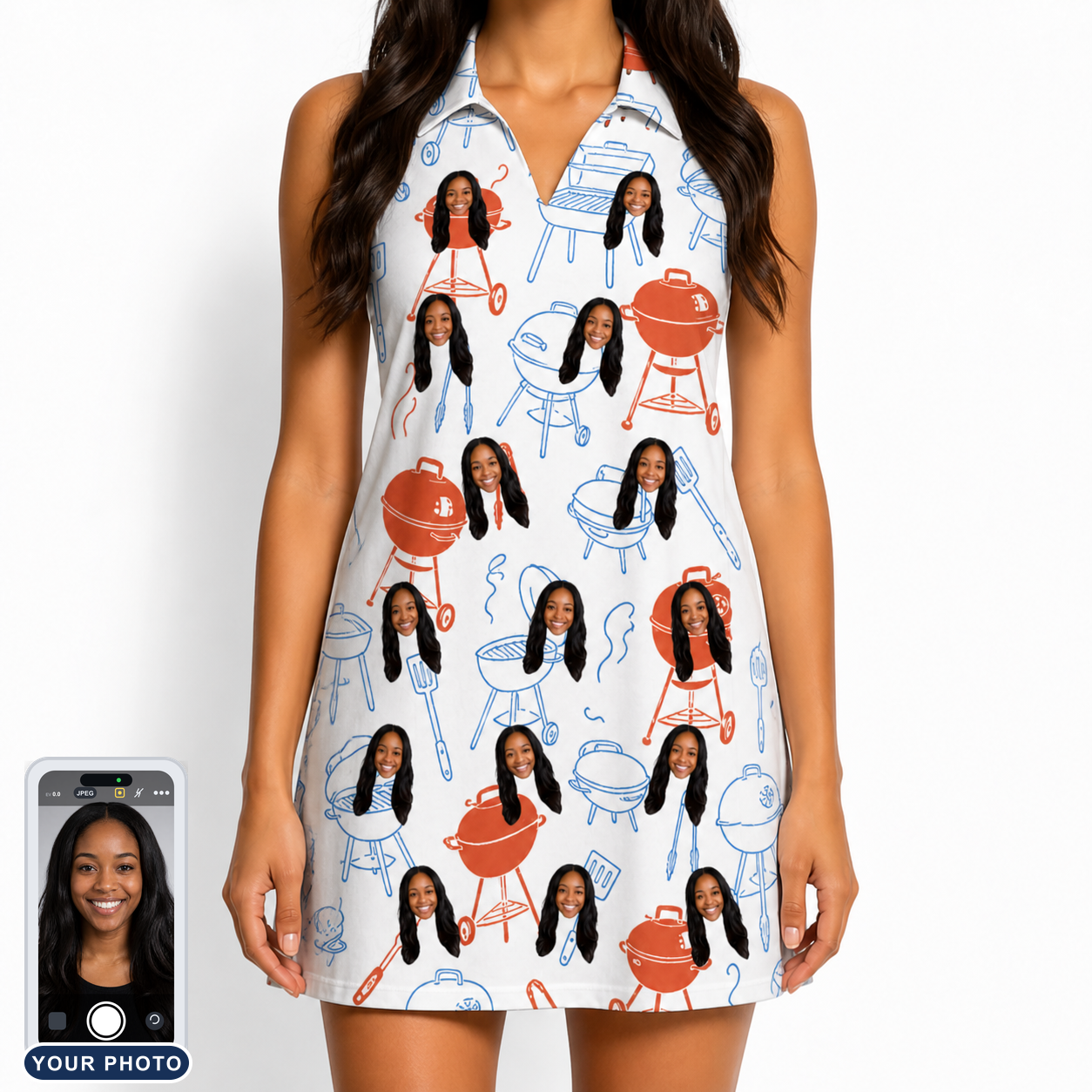 Women's Grill Rights Custom Face V-Neck Dress