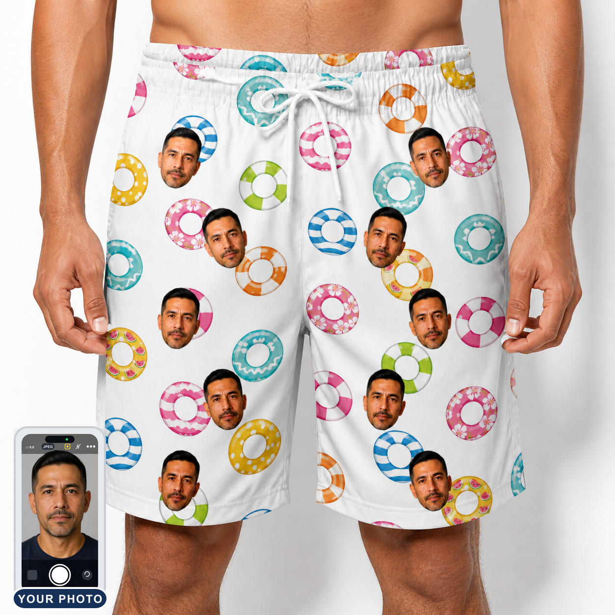 Men's Rainbow Ripples Custom Face Beach Shorts