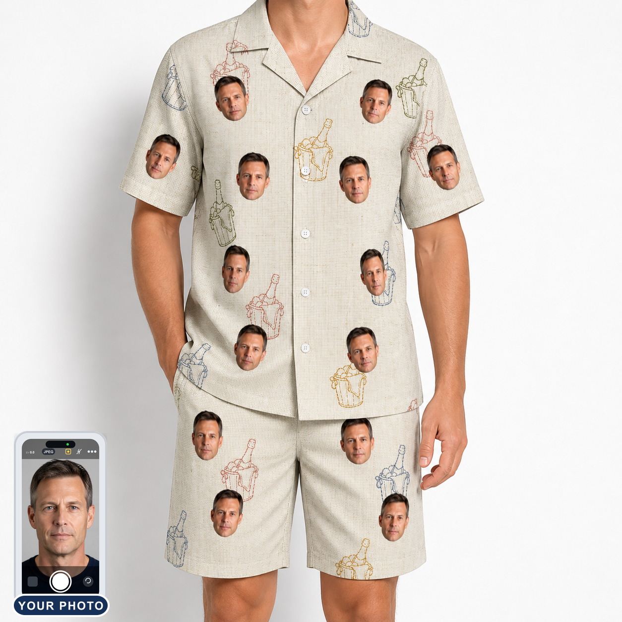 Men's Toast Tiaras Custom Face Shirt & Shorts Set