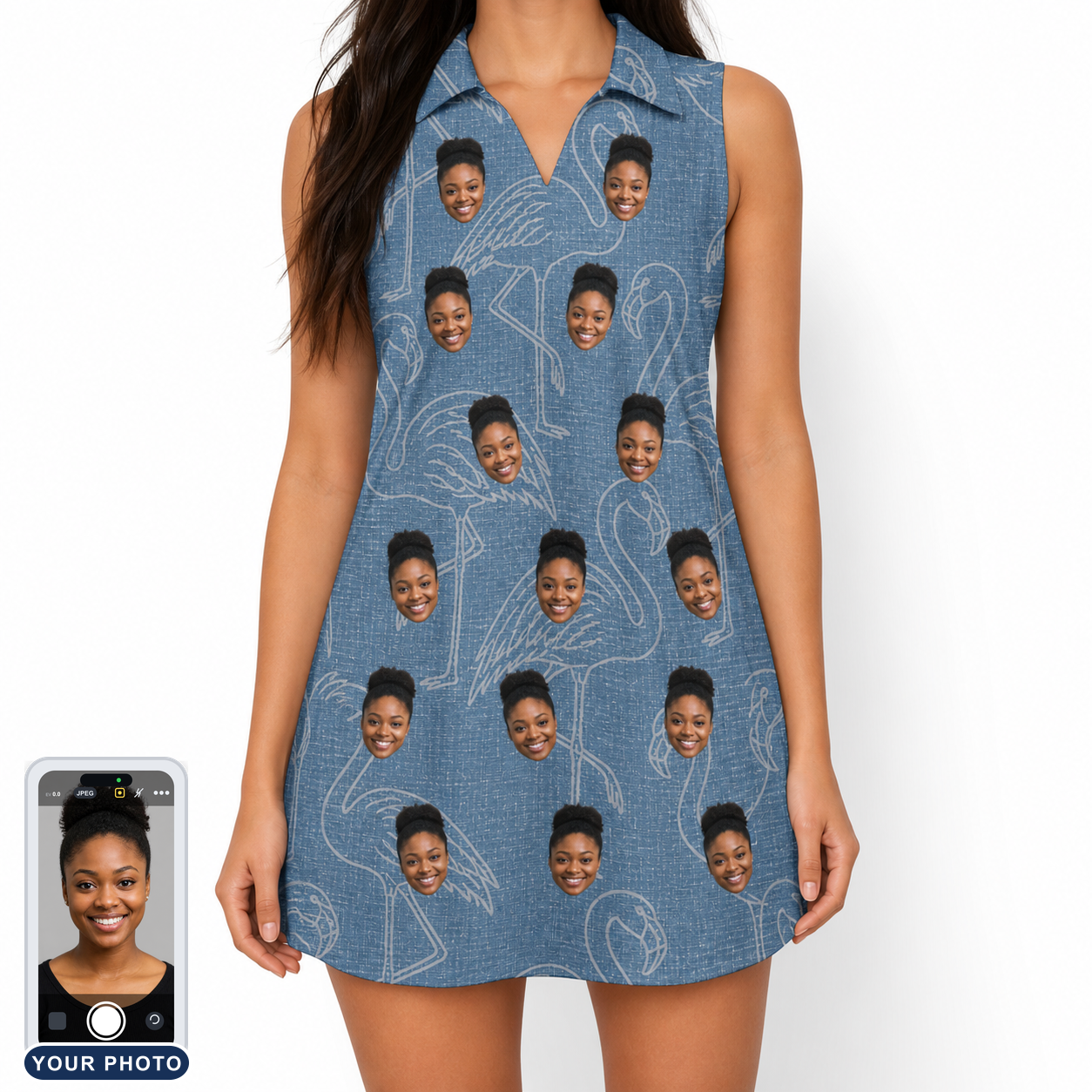 Women's Magenta Mingle Custom Face V-Neck Dress