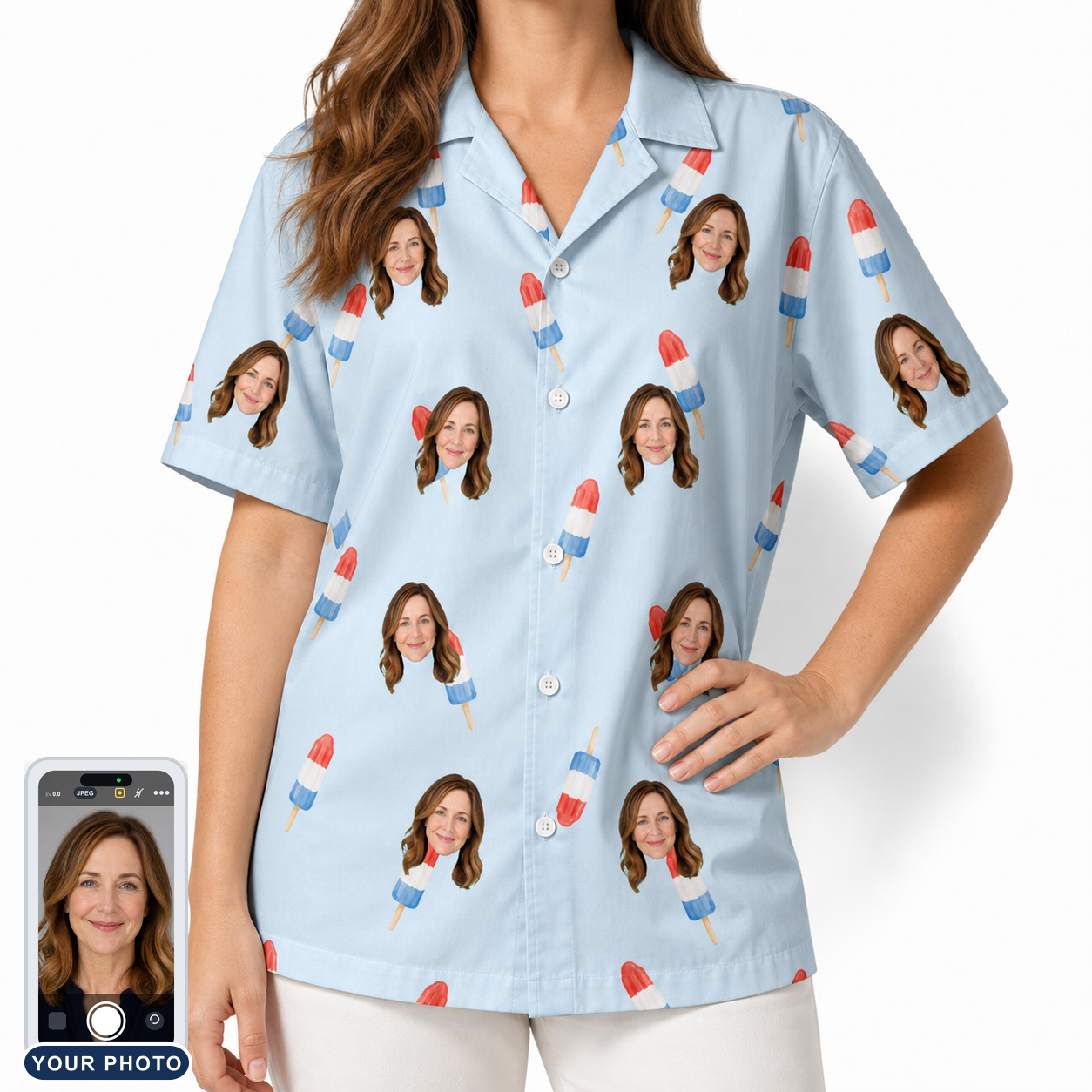 Women's Red White Chill Custom Face Hawaiian Shirt