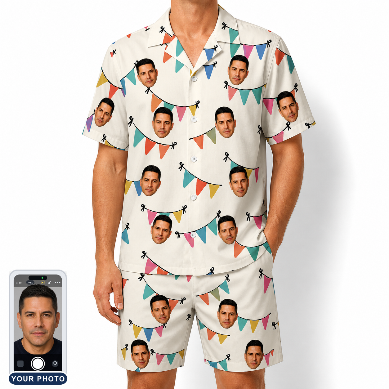 Men's Folksy Flutter Custom Face Shirt & Shorts Set