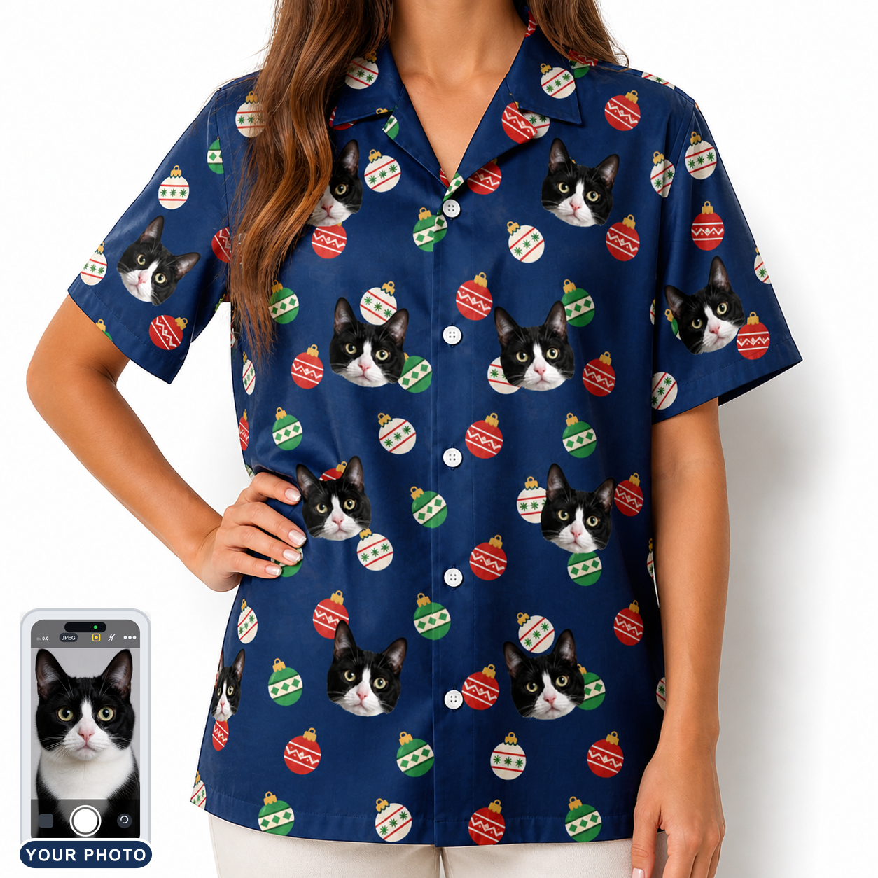 Women's December Dangles Custom Cat Face Hawaiian Shirt