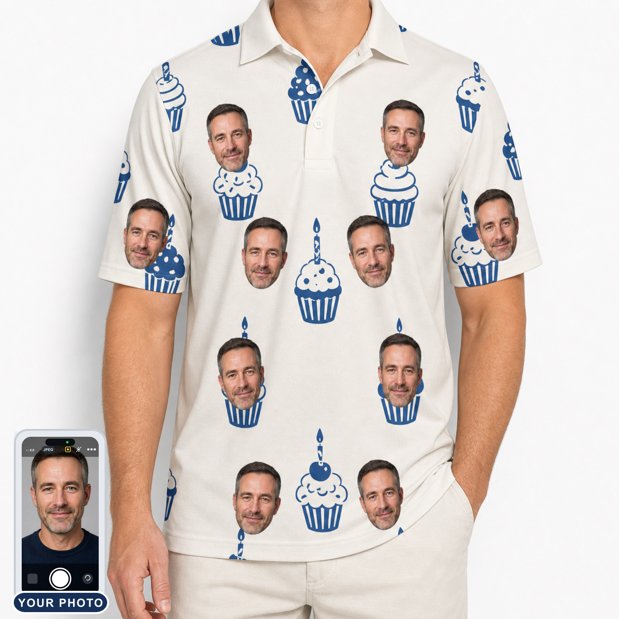 Men's Cupcake Countdown Custom Face Polo Shirt