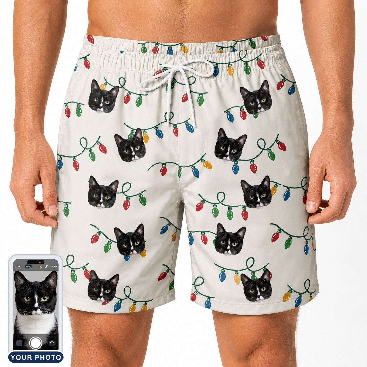Men's Twinkle Tangled Custom Cat Face Beach Shorts