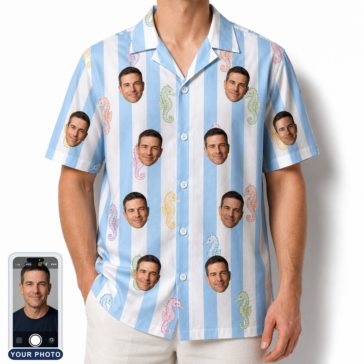Men's Seahorse Serenade Custom Face Hawaiian Shirt