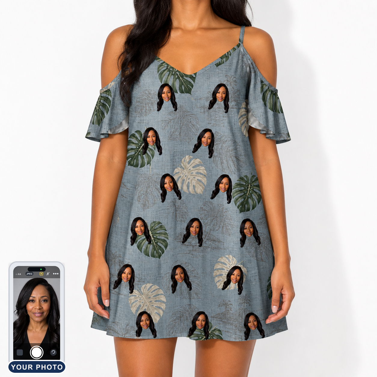 Women's Monstera Mingle Custom Face Off-Shoulder Dress