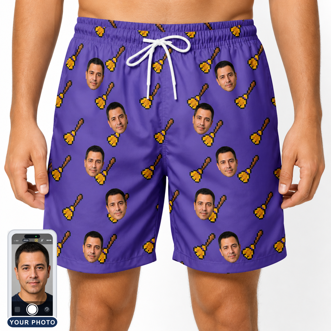 Men's Mopstick Magic Custom Face Beach Shorts
