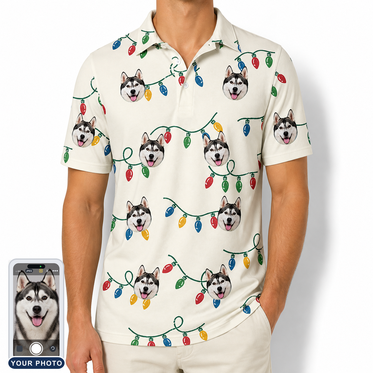 Men's Twinkle Tangled Custom Dog Face Polo Shirt