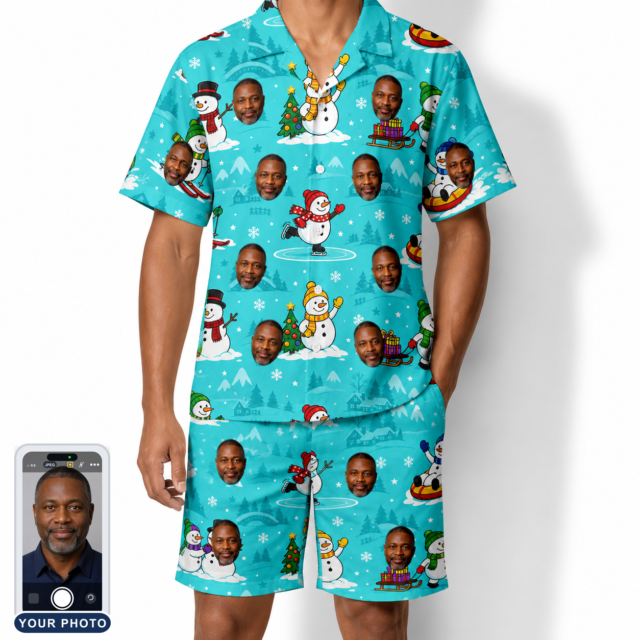 Men's Button Blizzard Custom Face Shirt & Shorts Set