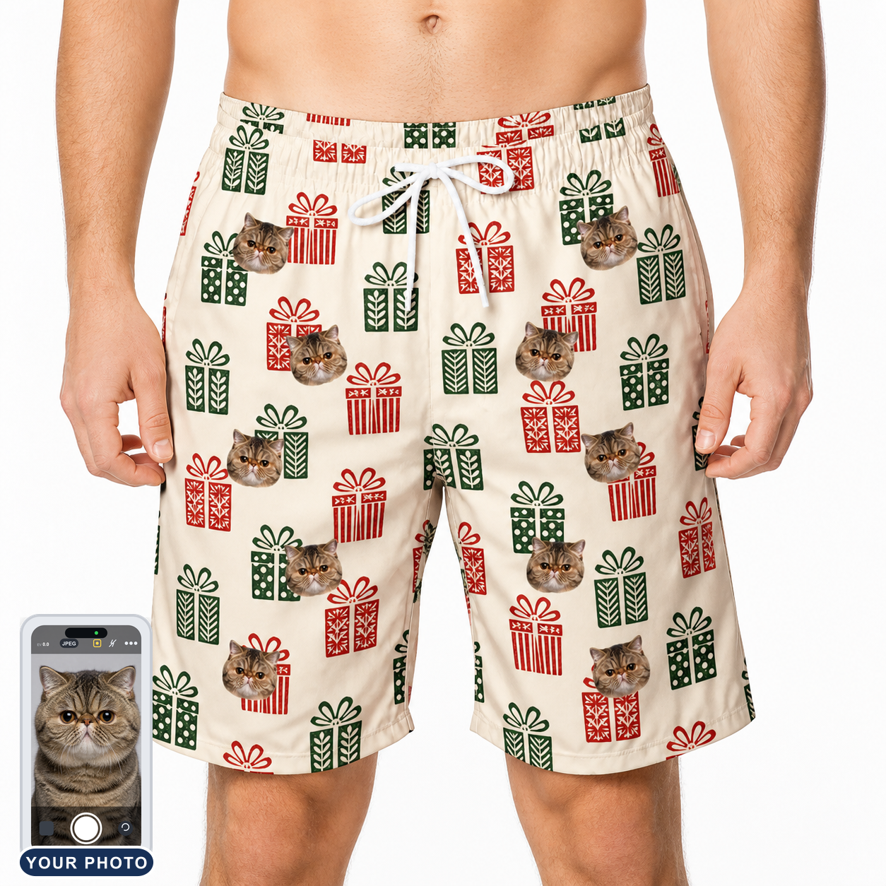 Men's Bowtiful Bundles Custom Cat Face Beach Shorts